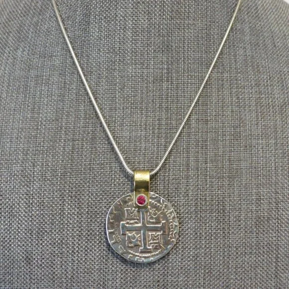 Brighton Doubloom Cross Red Crystal Pendant Necklace - Picture 2 of 8